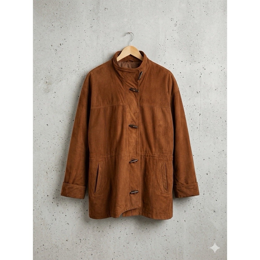 VTG Braetan Caramel Leather Toggle Jacket Womens M Hooded Parka Suede Boho 90s